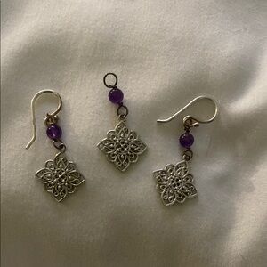 Elegant Silver and Purple Earrings & Pendant